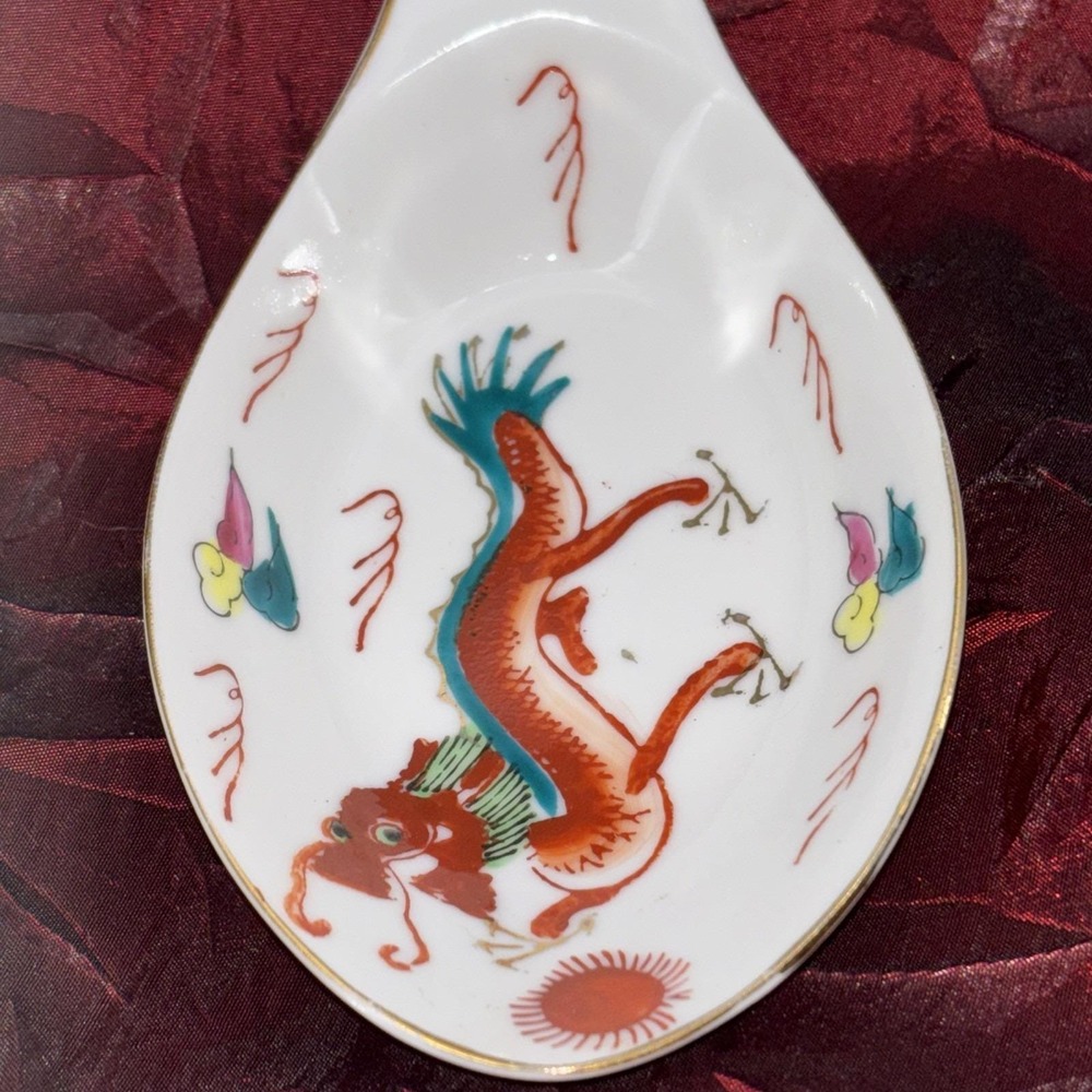 Vintage Red Dragon China Hand Painted  Porcelain Large Spoon Gold Trim TM 839569 - Picture 12 of 16